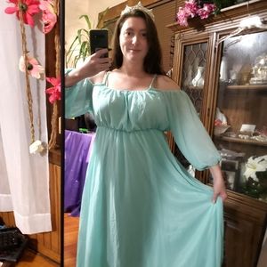 Aqua Puff Sleeve Dress